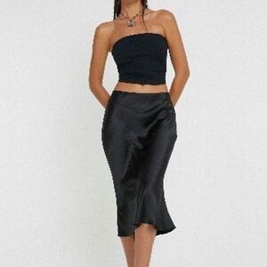 Motel Rocks Black Satin Pencil Skirt